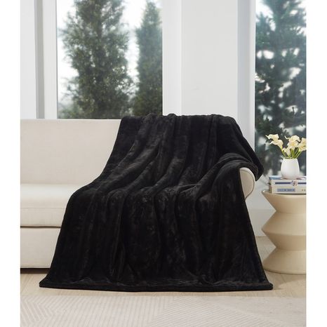 Cozy Haven Oversized Faux Fur Throw Blanket, 50 x 72 in - Black