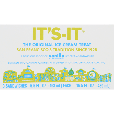 It's-It Ice Cream Sandwich, Vanilla, The Original, 3 Pack