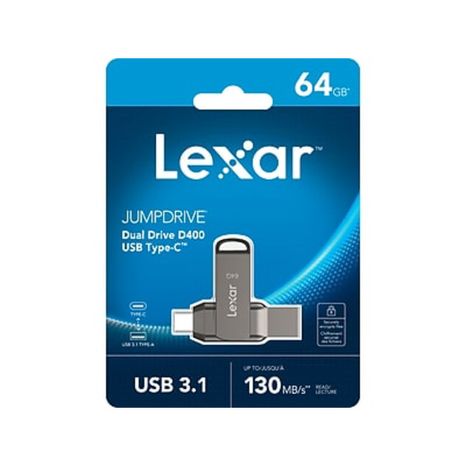 Lexar JumpDrive Jump Drive D400 Dual 64GB USB 3.1 Flash Drive - Titanium