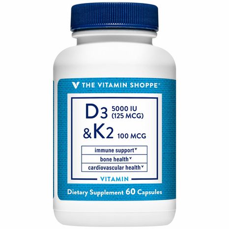 The Vitamin Shoppe Vitamin D3 & K2, 125 mcg/100 mcg, Vegetable Capsules