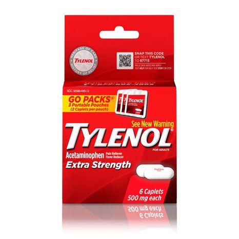 TYLENOL Extra Strength 500 mg Acetaminophen Caplets, Pain Reliever & Fever Reducer, Acetaminophen For Minor Arthritis Pain, Headache, Backache & Menstrual Pain Relief, Travel Size, 6 Ct