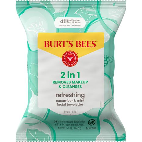 Burt's Bees Refreshing Facial Towelettes with Cucumber and Mint, 99% Natural Origin