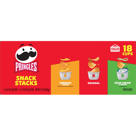 Pringles Potato Crisps, Cheddar Cheese, Original, Sour Cream & Onion, Snack Stacks