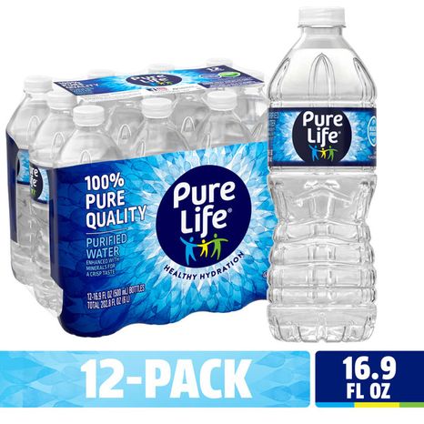 PURE LIFE Purified Water, 16.9 Fl Oz, Plastic Bottled Water (12 Pack)