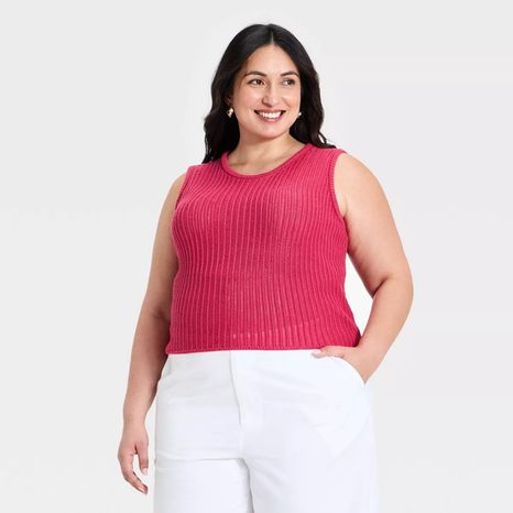 A New Day Women's Crewneck Drop Needle Pullover Sweater Tank, 3X - Red