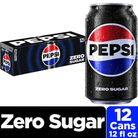 Pepsi Zero Sugar Soda Cola 12 Fl Oz, 12 Count