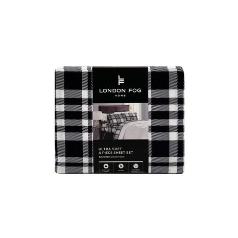 London Fog Microfiber Sheet Set, King - Black Plaid