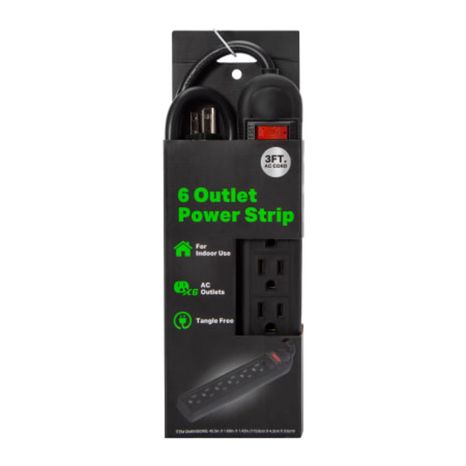Five Below 6-Outlet Power Strip, Large - Black Multi