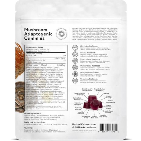 Barker Wellness Daytime Blend Mushroom Adaptogen Gummies