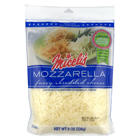 Miceli's Mozzarella Cheese, Low Moisture Part-Skim, Fancy Shredded