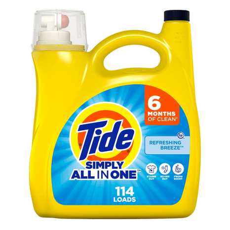 Tide Simply All In One Liquid Laundry Detergent, Refreshing Breeze, 114 Loads
