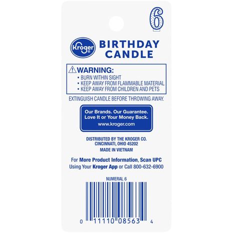 Kroger 3" #6 Numbered Birthday Candle