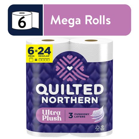 QUILTED NORTHERN Ultra Plush Toilet Paper, 6 Mega Rolls