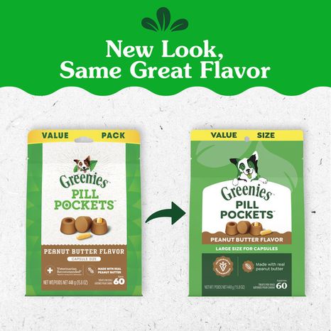 GREENIES Pill Pockets, Large Size Dog Treats, Peanut Butter Flavor, 15.8 oz. Pouch