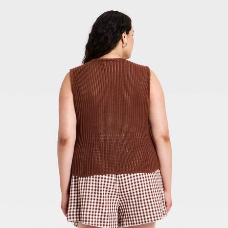 A New Day Women's Crewneck Drop Needle Pullover Sweater Tank, 3X - Brown