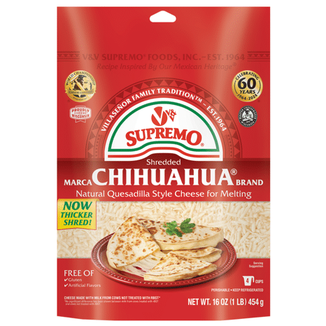 V&V Supremo Shredded Chihuahua Quesadilla Cheese, Mexican Style, Melting