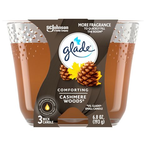 Glade Candle 3-Wick, Comforting Cashmere Woods Scent