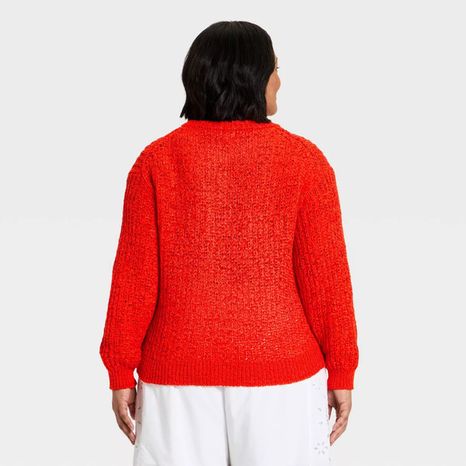 A New Day Women's Long Sleeve Round Neck Tape Yarn Pullover Sweater, 1X - Red