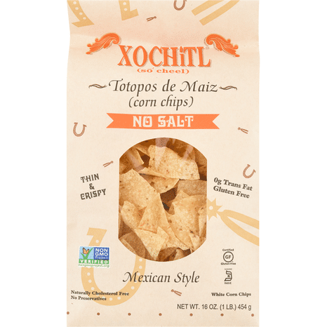 Xochitl White Corn Chips, No Salt, Thin & Crispy, Mexican Style