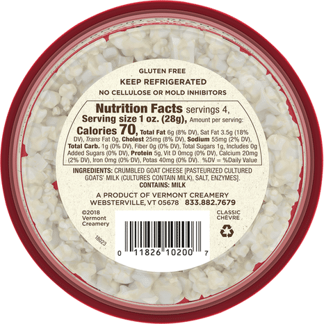 Vermont Creamery Goat Cheese, Classic Chevre, Crumbled