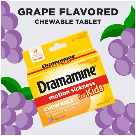 Dramamine Motion Sickness Relief for Kids Chewable Grape