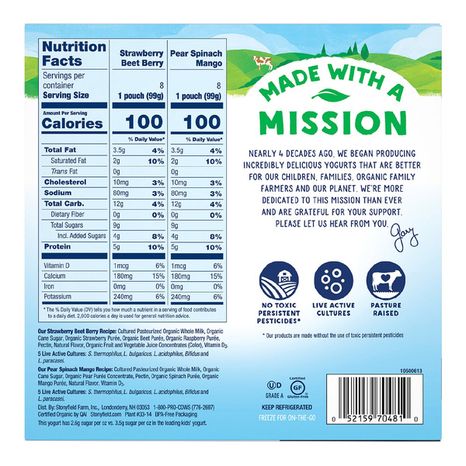 Stonyfield Organic Strawberry Beet Berry & Pear Spinach Mango Yogurt Pouches
