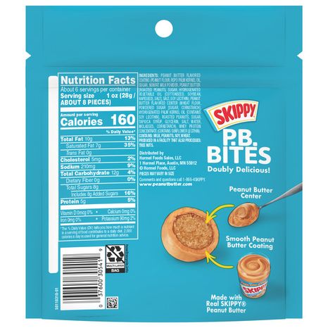 SKIPPY PB Bites Double Peanut Butter Snack, 6 Oz Pouch