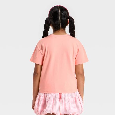 Cat & Jack Girls' Short Sleeve Hearts T-Shirt, S - Peach Pink