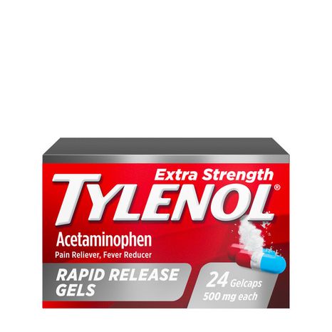 TYLENOL Extra Strength Acetaminophen Rapid Release Gels, Extra Strength Pain Reliever & Fever Reducer Medicine, Gelcaps with Laser-Drilled Holes, 500 mg Acetaminophen, 24 ct