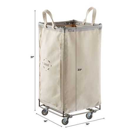 The Container Store 14" x 14" x 28" Natural & Grey Steele Canvas Squared Sorting Hamper