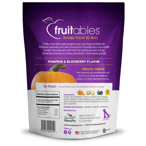 Fruitables Dog Treats, Pumpkin & Blueberry Flavor
