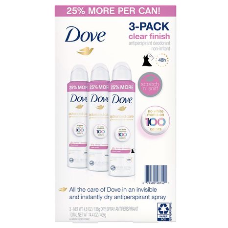 Dove Advanced Care Aluminum Chlorohydrate Antiperspirant Deodorant Invisible Dry Spray Clear Finish
