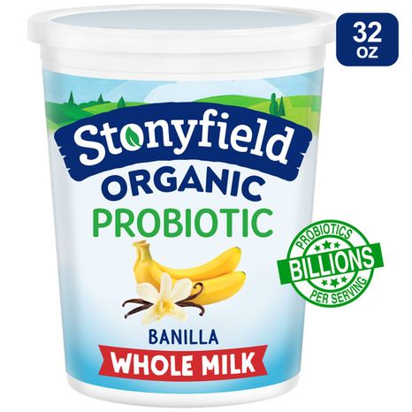 Stonyfield Organic Banilla Whole Milk Probiotic Yogurt Container