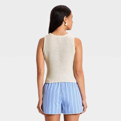 A New Day Women's Crewneck Drop Needle Pullover Sweater Tank, L - Cream