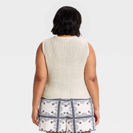 A New Day Women's Crewneck Drop Needle Pullover Sweater Tank, 1X - Cream