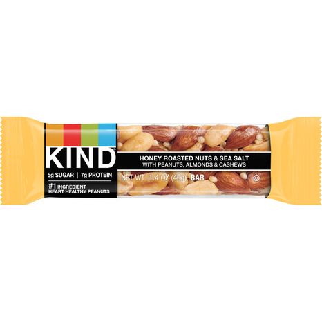 KIND Healthy Snack Bar, Honey Roasted Nuts & Sea Salt, 5g Sugar | 7g Protein, Gluten Free Bars, 1.4 OZ, 1 Count