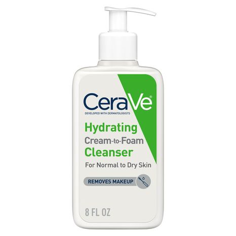 CeraVe Cleanser, Hydrating, Cream-to-Foam, Removes Makeup