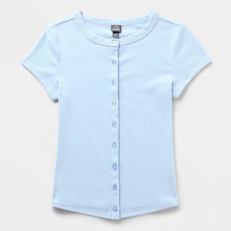 Wild Fable Women's Cap Sleeve Round Neck Button-Down Shirt, XS - Light Blue