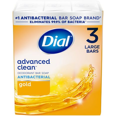 Dial Antibacterial Deodorant Bar Soap, Advanced Clean, Gold, 4 oz, 3 Bars