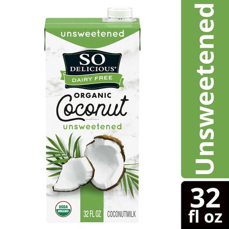 So Delicious Dairy Free Shelf Stable Unsweetened Organic Coconut Milk, Creamy and Delicious Vegan and Gluten Free Plant Based Milk Alternative, 32 fl oz Carton