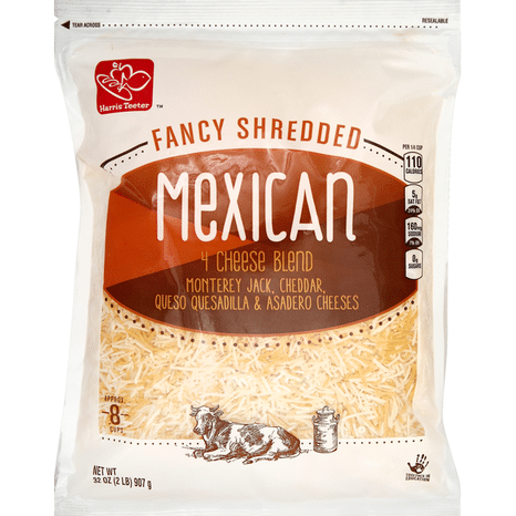 Harris Teeter Cheese, Fancy Shredded, Mexican 4 Cheese Blend