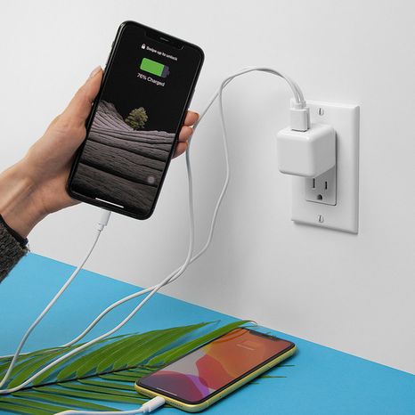 Just Wireless 2-Port USB-A and USB-C Home Charger, White