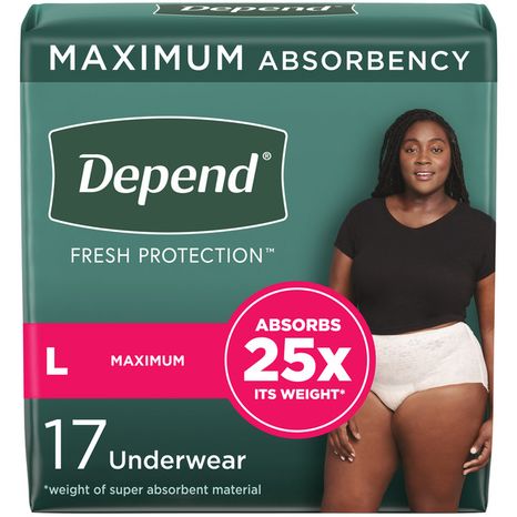 Depend Fresh Protection Women's Adult Incontinence Underwear, L, Blush