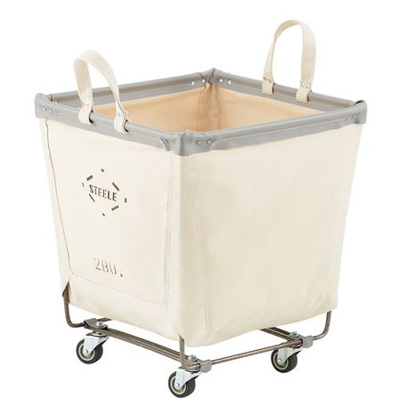 Square Steele Canvas Laundry Cart - Natural & Grey - 18" sq. x 20-1/4" h