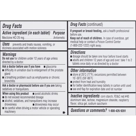 CVS Health Motion Sickness Relief, 25 mg, Raspberry, Chewable Tablets