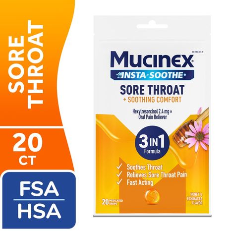 Mucinex Sore Throat Drops, Soothing Comfort, Honey & Echinacea Flavor