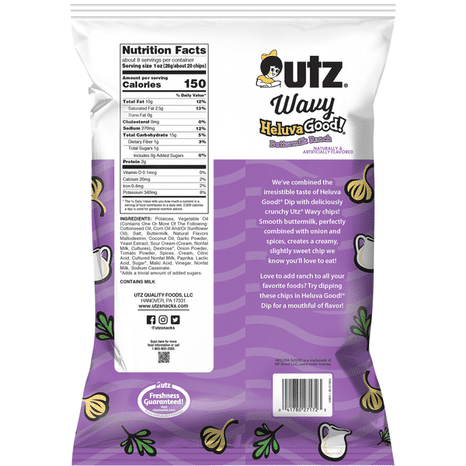 Utz Potato Chips, Buttermilk Ranch, Wavy, Family Size
