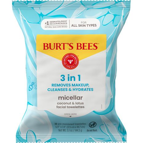 Burt's Bees Micellar Coconut & Lotus Facial Towelettes, 99% Natural Origin; All Skin Types