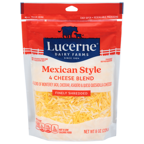 Lucerne Finely Shredded Cheese, Mexican Style, 4 Cheese Blend