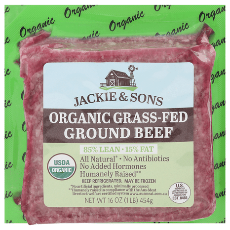 Jackie & Sons Organic Grass-Fed 85%/15% Ground Beef